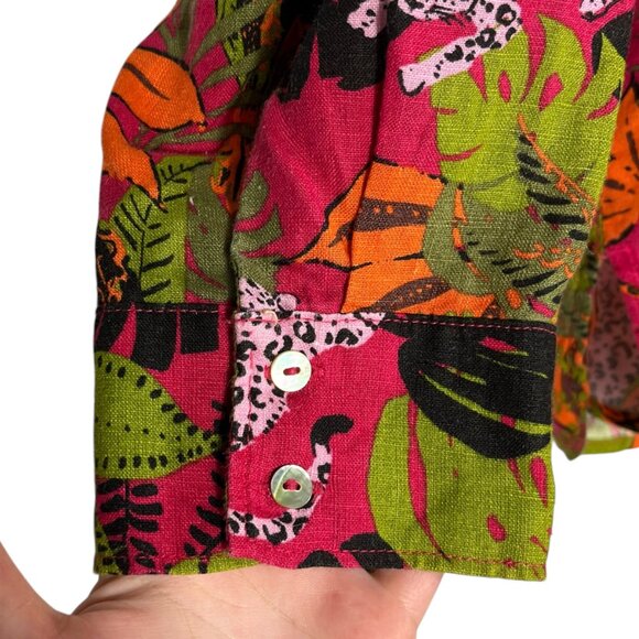C&C California Womens Linen Button Up Shirt Size 1X Jungle Leopard Summer Resort - Picture 4 of 8